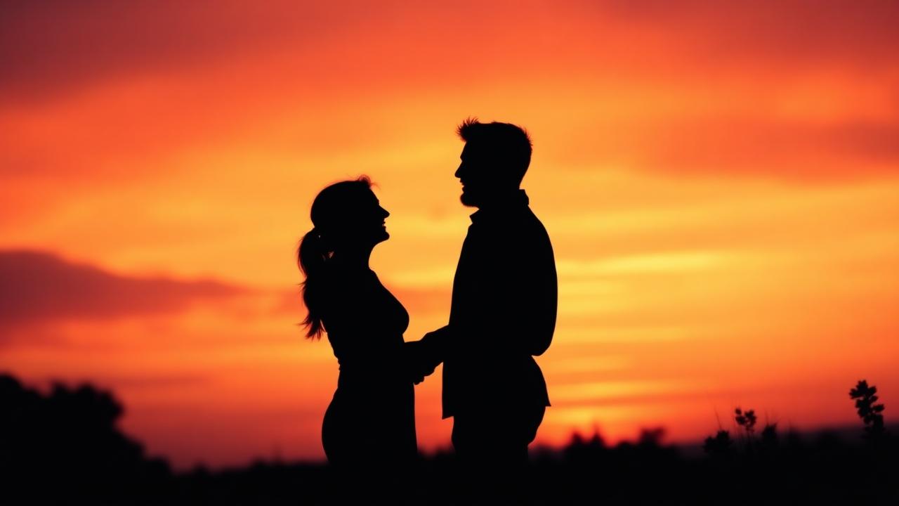 Casal feliz ao pôr do sol